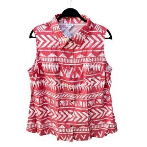 LuLaRoe Size 2XL Roxanne Pink White Sleeveless Snap Front Collared Shirt ~ NWT ~